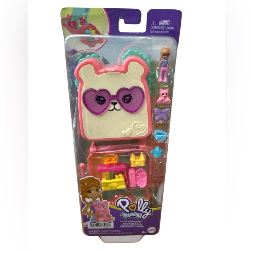 Polly Pocket 2024 Cutie Bear Picnic Mini Play‎ Set Toy Pet and Food Theme NIP